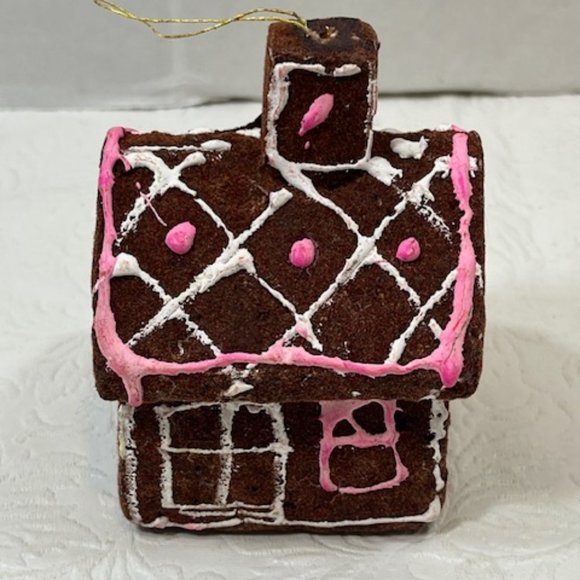 Vintage Gingerbread House Flocked Styrofoam Ornament Made In Japan 50's - Picture 2 of 12